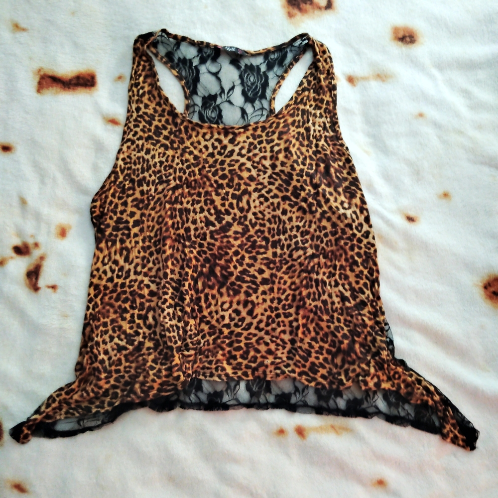 🖤3for25🖤 Y2K Blingcore Leopard Print Tank w/ Black Rose Lace